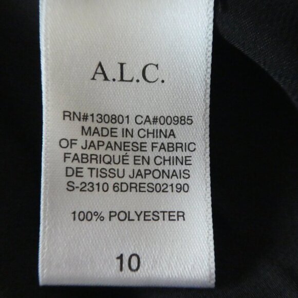A.L.C Ruby Black Satin One Shoulder Asymmetrical Pleated Dress Womens 10 - Picture 9 of 10